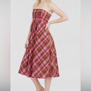 Lilly Pulitzer Wyatt Plaid Strapless Shift Dress Vintage Bias Skirt White Label